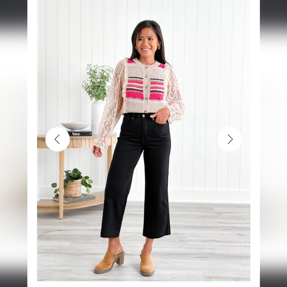 Judy Blue BLACK Tummy Control Raw Hem Wide Leg Cropped Jeans - Picture 4 of 14